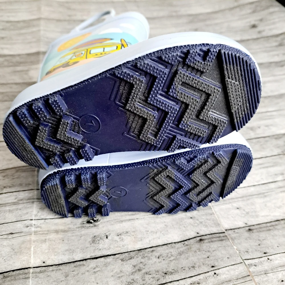 Cat & Jack Boy's Evan Blue Toddler Beach Scene Rubber Slip-on Rain Boots Sz 7
